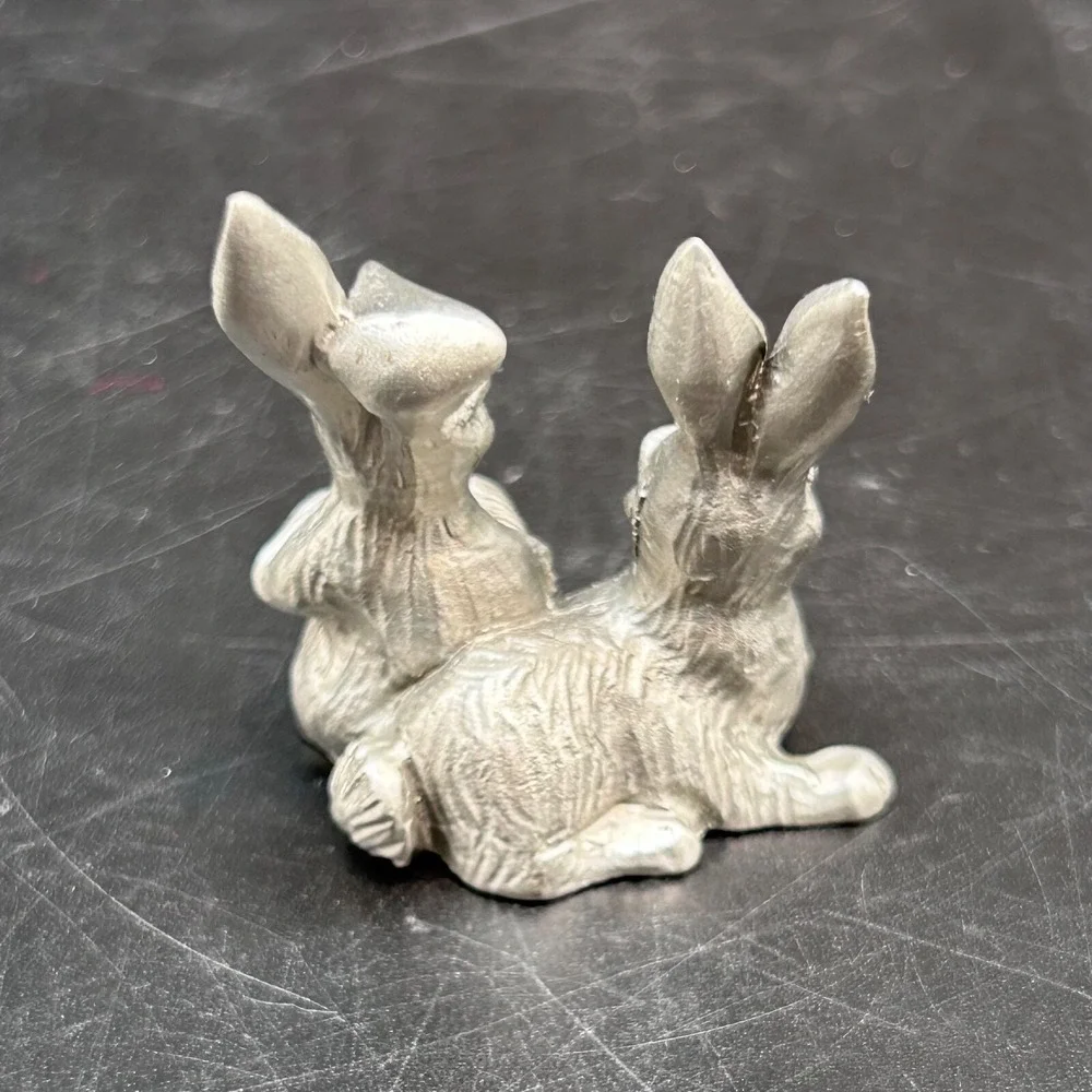 Hudson Pewter Miniature Lot of 2 Rabbit Figurine and Pewter Mouse